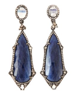 Moonstone, Sapphire & Champagne Diamond Drop Earrings
