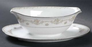 Sango Kenwood Gravy Boat with Attached Underplate, Fine China Dinnerware   Gray