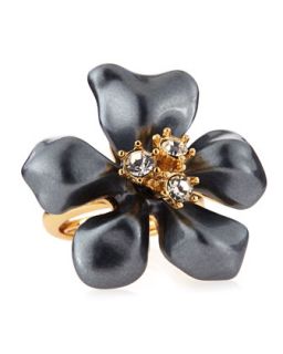 Adjustable Pearly Gray Crystal Flower Ring