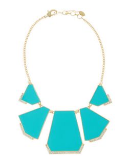 5 Drop Enamel & Crystal Bib Necklace, Turquoise