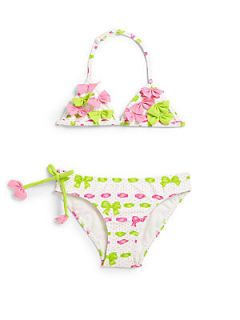 Kate Mack Little Girls Beach Bow Two Piece Triangle Bikini   Green Pink