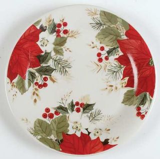 Gibson Designs Holiday Grace Dinner Plate, Fine China Dinnerware   Red Flower, G
