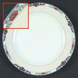 Noritake N302 Dinner Plate, Fine China Dinnerware   Blue Edge,Orange Panels,Pink