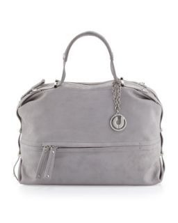 Janet Leather Zip Tote Bag, Gray