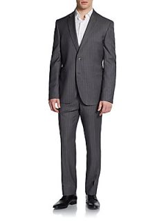 Pinstriped Extra Trim Fit Wool Suit   Grey