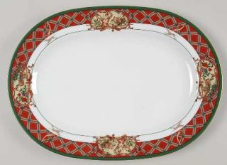Noritake Royal Hunt 14 Oval Serving Platter, Fine China Dinnerware   Green Band
