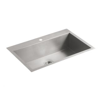 Kohler K 3821 1 na Vault Large Single Kitchen Sink With Single hole Faucet Drilling (18 gauge stainless steelHardware Finish Stainless steelType Top Mount/Under mount Single Bowl Kitchen SinkDrain opening size 3 5/8 inches36 inch minimum base cabinet w