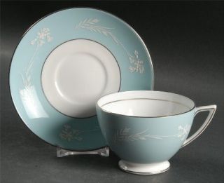 Minton Turquoise Cameo Footed Cup & Saucer Set, Fine China Dinnerware   White Fl