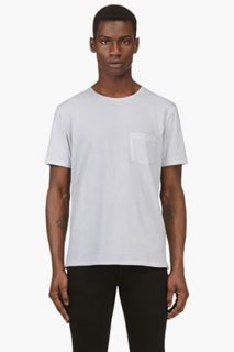 Rag And Bone White And Grey Striped Pocket T_shirt