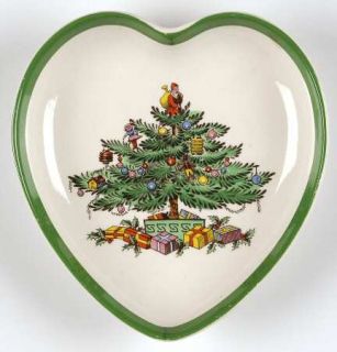 Spode Christmas Tree Green Trim Heart Shaped Dish, Fine China Dinnerware   Newer