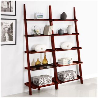 Cherry Five tier 2 piece Leaning Ladder Shelf Set (CherryEach shelf overall dimensions 25 inches wide x 17 inches deep x 72 inches highCombined 2 shelves dimensions 50 inches wide x 17 inches deep x 72 inches highAssembly Required )