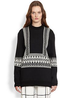 Chloe Wool Knit Jacquard Sweater   Black White