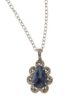 Blue Sapphire & Champagne Diamond Flower Pendant Necklace