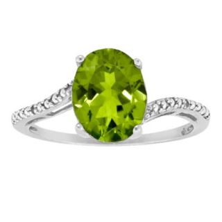 Sterling Silver 8X6Mm Oval Peridot Ring   White (9)