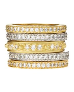 Two Tone Stackable CZ Rings Set, Size 8