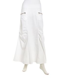 Pull On Ruched Stretch Knit Skirt, White