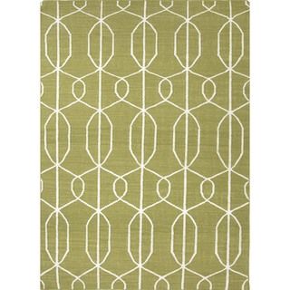 Flat weave Geometric Wasabi Green Wool Rug (36 X 56)