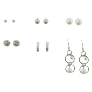 Womens Stud and Dangle Earrings Set of 6   Silver/Crystal/Ivory