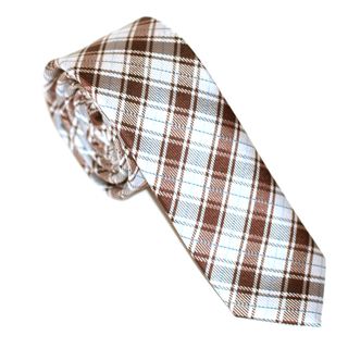 Skinny Tie Madness Mens White And Brown Plaid Slim Tie (White/brownLength 60 inchesWidth 1.75 inchesMaterial percentage 100 percent polyesterCare instructions Dry clean onlyModel number SKM070 )