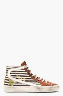 Golden Goose Rust And White Striped Slide High_top Sneakers