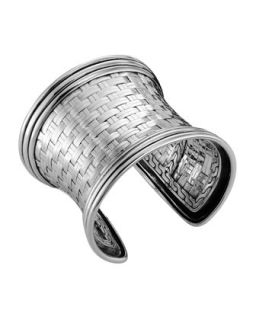 Basket Weave Wide Silver Cuff, Medium