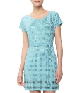 Beaded Belted Stretch Dress, Blue