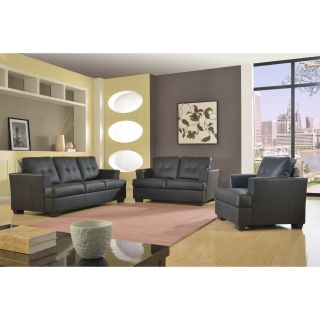 Nova 3 piece Black Bonded Leather Modern Sofa Set