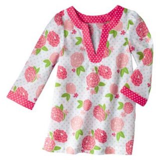 Circo Infant Toddler Girls Long Sleeve Floral Cover Up   White/Coral 3T
