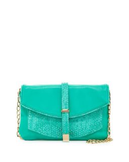 Metallic Snake Faux Leather Crossbody Clutch, Turquoise