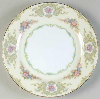 Noritake Glendola Salad Plate, Fine China Dinnerware   Green Scrolls,Floral Spra