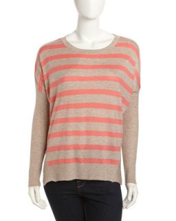 Ariana Striped Sweater, Coral/Taupe
