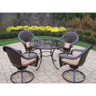 Oakland Living Elite Resin Wicker Swivel Patio Dining Set with Cushions Green