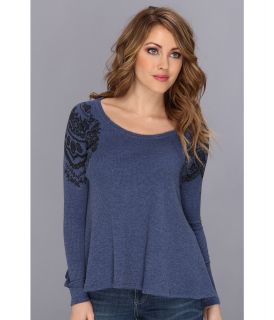 Free People Printed Rockabilly Raglan Top Womens Long Sleeve Pullover (Blue)