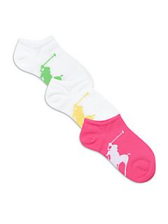 Ralph Lauren Girls Three Pair Polo Player Ankle Socks   Assorted
