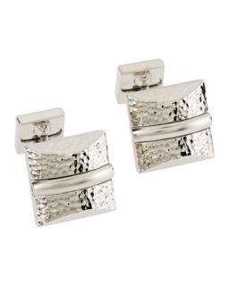 Hammered & Matte Square Cuff Links, Silver