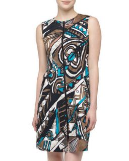 Misti Zip Front Art Deco Print Dress, Chai