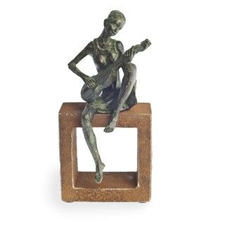 Polyresin Guitar Player Figurine On Rustic Stand