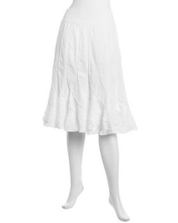 Asymmetric Swirl Poplin Skirt, White