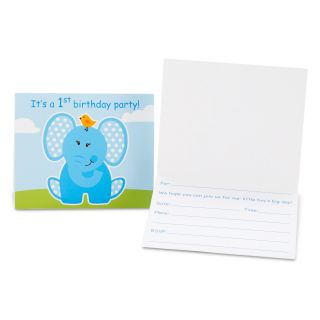 Blue Elephants 1st Birthday Invitations