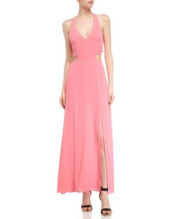 Side Slit Cutout Maxi Dress, Pink