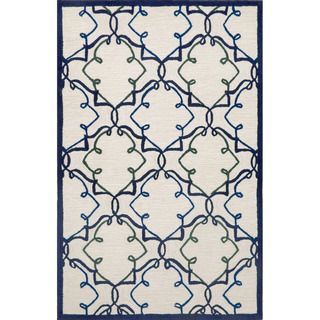 Hand tufted Ivory Fancy Transitional Rug (76 X 96)