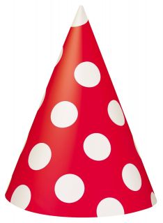 Ruby Red with White Polka Dots Cone Hats