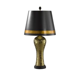 Fired Ceramic Gold Tone Round Body Table Lamp