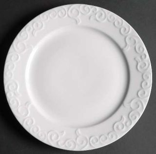  Scroll Dinner Plate, Fine China Dinnerware   All White,Embossed Scroll