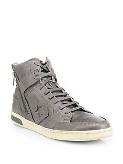 Converse by John Varvatos Leather Zip Detail High Top Sneakers   Charcoal  Conv