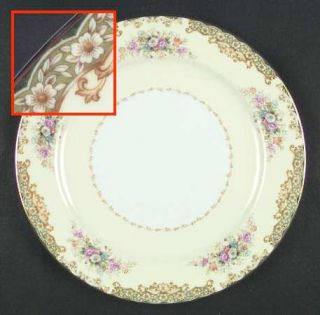 Noritake Sheila Dinner Plate, Fine China Dinnerware   Green & Tan Edge,Floral Sp