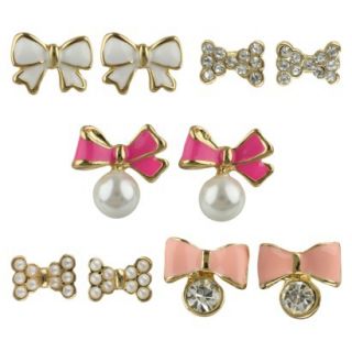 Pastel Bows Post Earrings Set of 5   Multicolor