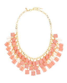 Square Bib Statement Necklace, Clear/Pink