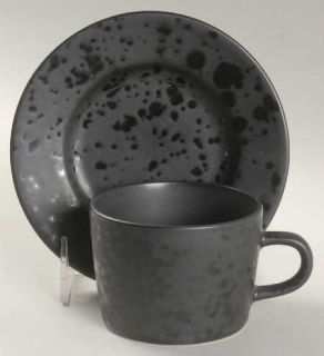 Signature Moondrops Flat Cup & Saucer Set, Fine China Dinnerware   Black Backgro
