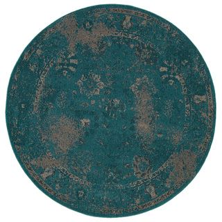 Over dyed Style Indoor Teal/ Beige Area Rug (78 Round)